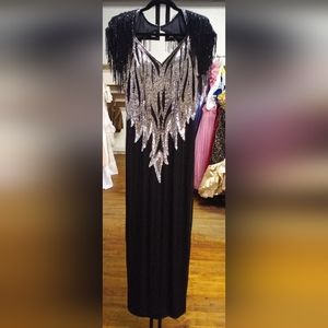 Black with pleated skirt, Black beadwork, Silver Sequins by Alyce Designs